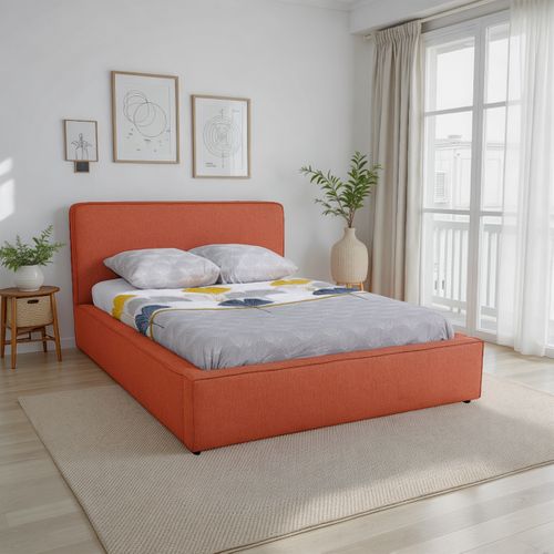 Lit coffre 140x190 cm VICTORIA tissu style terracotta