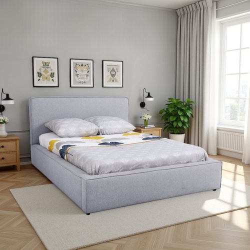 Lit coffre 140x190 cm VICTORIA tissu style gris souris