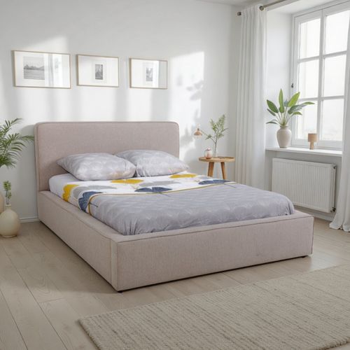 Lit coffre 140x190 cm VICTORIA tissu style beige