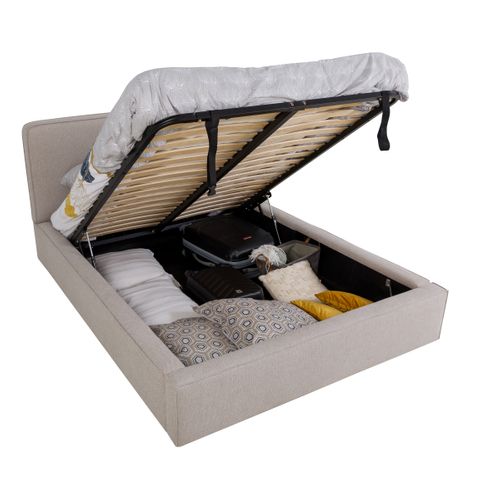 Lit coffre 140x190 cm VICTORIA tissu style beige