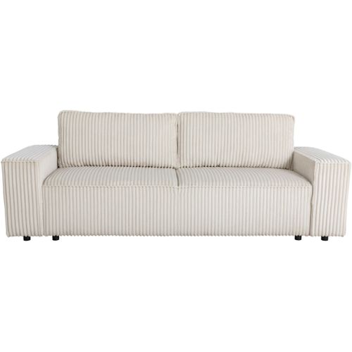 Canapé Convertible 3 Places - Josh - Tissu Velours Grosses Côtes Pearl - Coffre - 239 X 86 X 85 Cm