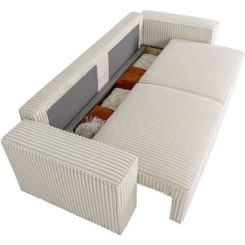 Canapé Convertible 3 Places - Josh - Tissu Velours Grosses Côtes Pearl - Coffre - 239 X 86 X 85 Cm