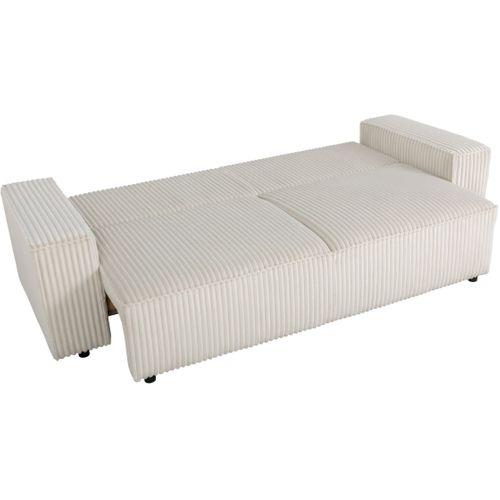 Canapé Convertible 3 Places - Josh - Tissu Velours Grosses Côtes Pearl - Coffre - 239 X 86 X 85 Cm