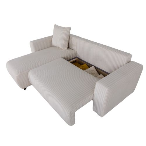 Canapé d'angle convertible méridienne réversible WILL velours côtelé beige