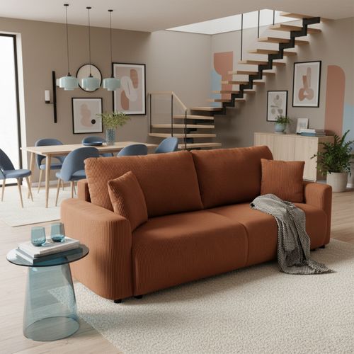 Canapé 3 places convertible MAEVA velours côtelé terracotta