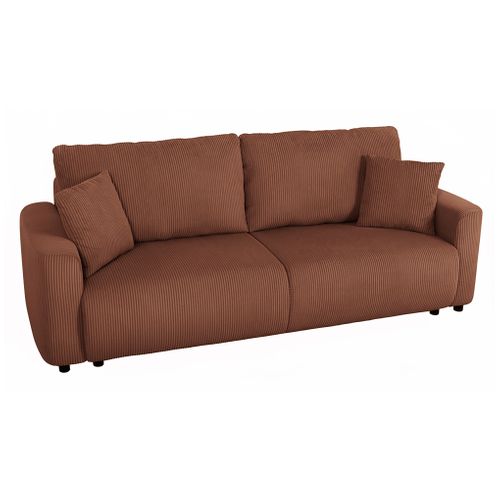 Canapé 3 places convertible MAEVA velours côtelé terracotta