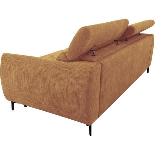 Canapé Convertible Express - 2 / 3 Places - Safia - Tissu Gauffré - Ocre - Matelas 15 Cm - 206 X 10