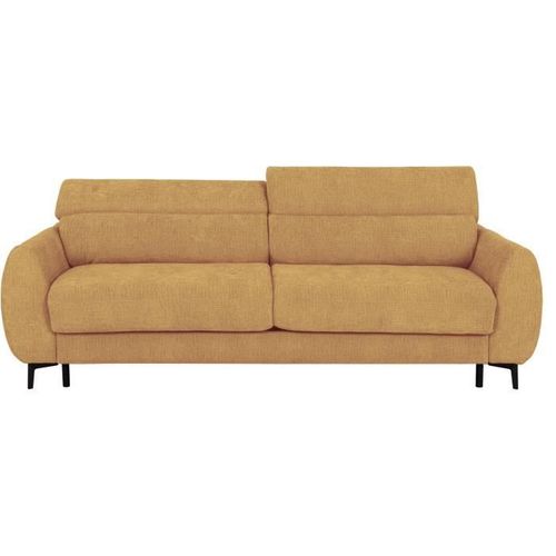 Canapé Convertible Express - 2 / 3 Places - Safia - Tissu Gauffré - Ocre - Matelas 15 Cm - 206 X 10