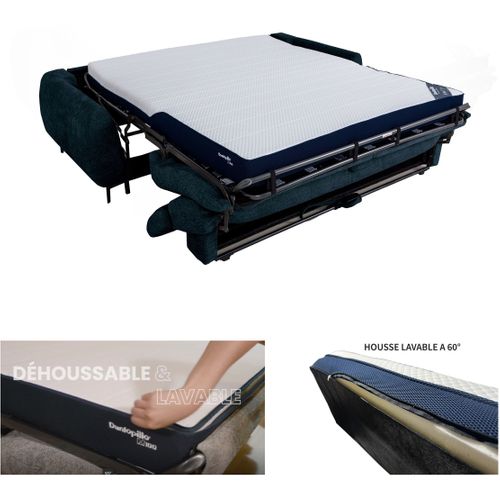 Canapé Convertible Express - 2 / 3 Places - Safia - Tissu Gauffré - Saphir - Matelas 15 Cm - 206 X
