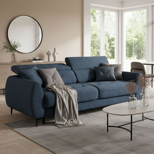 Canapé Convertible Express - 2 / 3 Places - Safia - Tissu Gauffré - Saphir - Matelas 15 Cm - 206 X