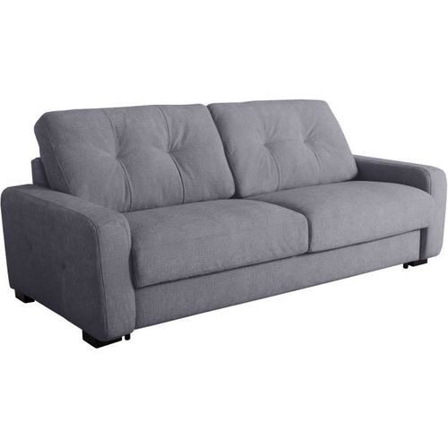Canapé Convertible Express - 3 Places - Soa - Tissu Gauffré - Gris Souris - Matelas 15 Cm - 215 X 1