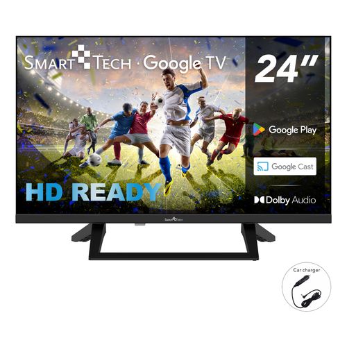 Téléviseur LED HD 24" (60 Cm) Smart TV Google 24hg01vc Chargeur De Véhicule 12v Fourni, HDMI, USB