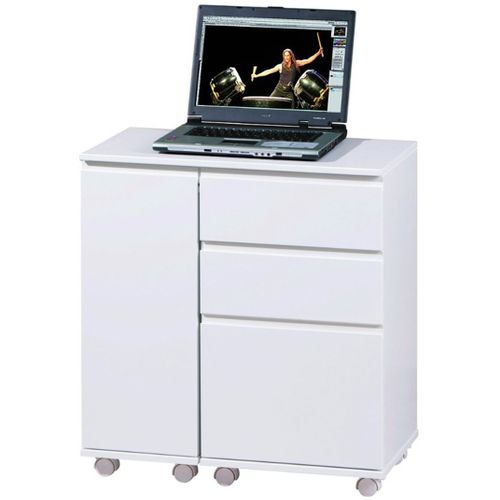 Bureau Sur Roulettes Pour Ordinateur Portable 3 Tiroirs/1 Porte, Dim : 121 X 36,5 X 72 Cm