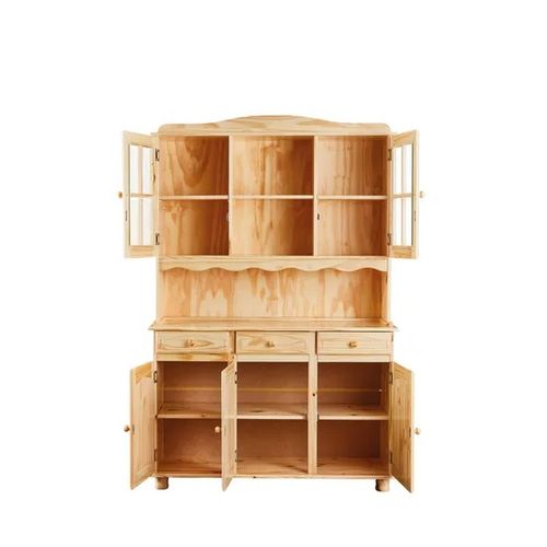 Bahut Vaisselier Toscana En Pin Massif Vernis Naturel, 43 X 130 X 198 Cm