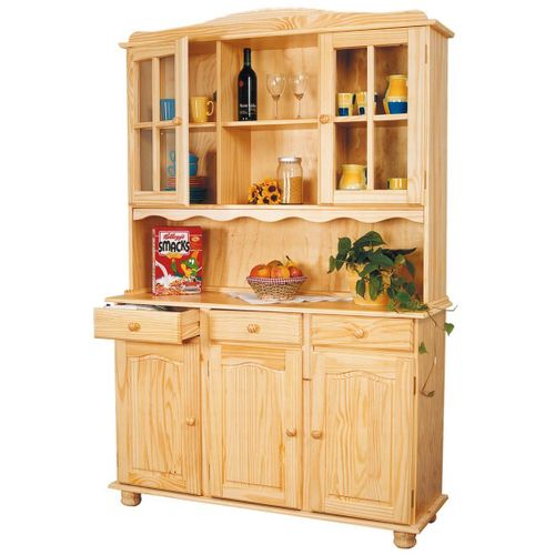 Bahut Vaisselier Toscana En Pin Massif Vernis Naturel, 43 X 130 X 198 Cm