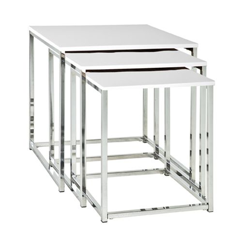 Lot De 3 Tables Blanc Brillant / Chromé