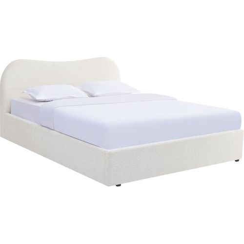 Lit Coffre Adulte 140x190 Cm Avec Tête De Lit Matelassée En Tissu Bouclé Beige - Suzon