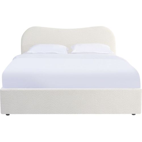 Lit Coffre Adulte 140x190 Cm Avec Tête De Lit Matelassée En Tissu Bouclé Beige - Suzon