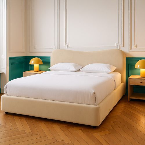 Lit Coffre Adulte 160x200 Cm Avec Tête De Lit Matelassée En Velours Beige - Suzon