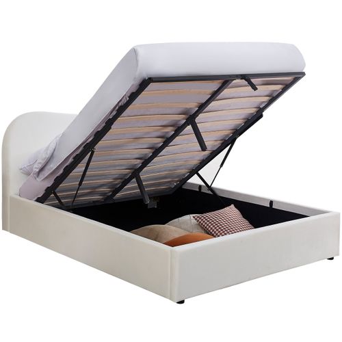 Lit Coffre Adulte 160x200 Cm Avec Tête De Lit Matelassée En Velours Beige - Suzon