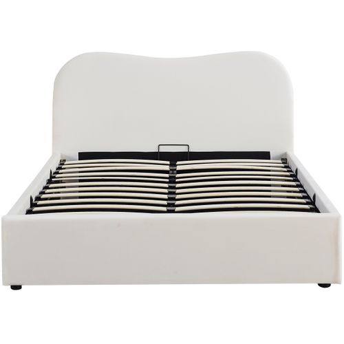 Lit Coffre Adulte 160x200 Cm Avec Tête De Lit Matelassée En Velours Beige - Suzon