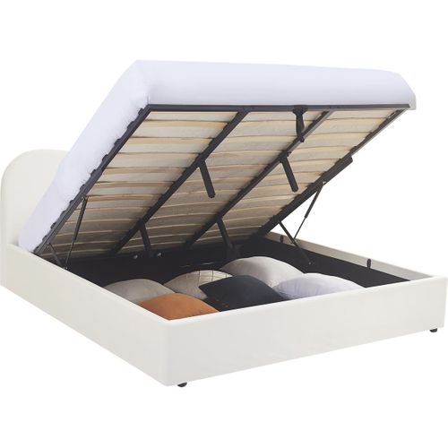Lit Coffre Adulte 180x200 Cm Avec Tête De Lit Matelassée En Velours Beige - Suzon