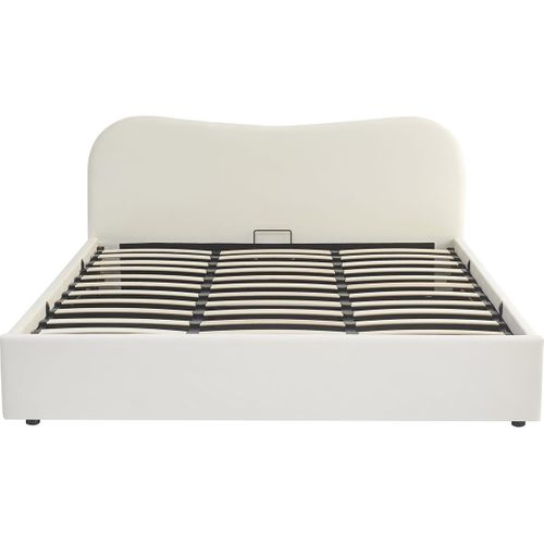 Lit Coffre Adulte 180x200 Cm Avec Tête De Lit Matelassée En Velours Beige - Suzon