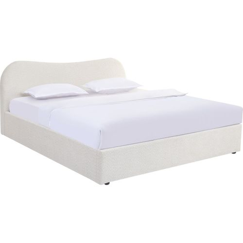 Lit Coffre Adulte 180x200 Cm Avec Tête De Lit Matelassée En Tissu Bouclé Beige - Suzon