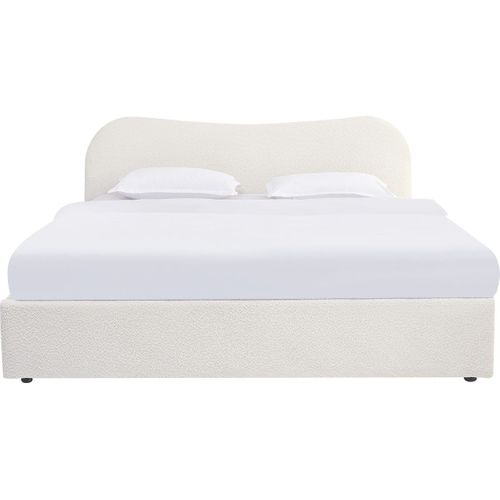 Lit Coffre Adulte 180x200 Cm Avec Tête De Lit Matelassée En Tissu Bouclé Beige - Suzon