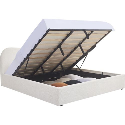 Lit Coffre Adulte 180x200 Cm Avec Tête De Lit Matelassée En Tissu Bouclé Beige - Suzon