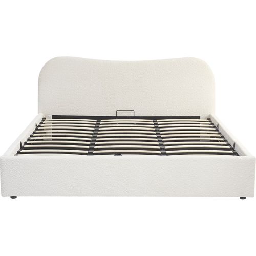 Lit Coffre Adulte 180x200 Cm Avec Tête De Lit Matelassée En Tissu Bouclé Beige - Suzon