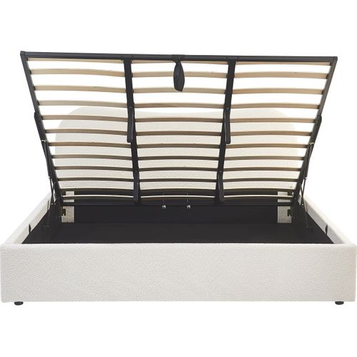 Lit Coffre Adulte 180x200 Cm Avec Tête De Lit Matelassée En Tissu Bouclé Beige - Suzon
