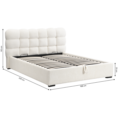 Lit Coffre Adulte 140x190 Cm Avec Sommier Et Tête De Lit Capitonnée En Tissu Bouclé Beige - Lola