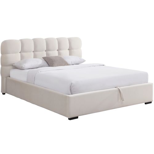 Lit Coffre Adulte 140x190 Cm Avec Sommier Et Tête De Lit Capitonnée En Velours Beige - Lola