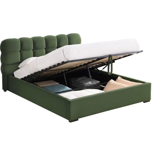 Lit Coffre Adulte 160x200 Cm Avec Sommier Et Tête De Lit Capitonnée En Velours Vert Kaki - Lola