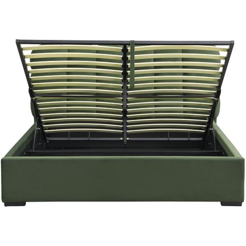 Lit Coffre Adulte 160x200 Cm Avec Sommier Et Tête De Lit Capitonnée En Velours Vert Kaki - Lola