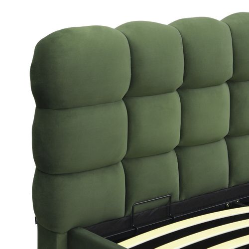 Lit Coffre Adulte 180x200 Cm Avec Sommier Et Tête De Lit Capitonnée En Velours Vert Kaki - Lola