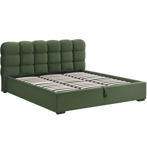 Lit Coffre Adulte 180x200 Cm Avec Sommier Et Tête De Lit Capitonnée En Velours Vert Kaki - Lola