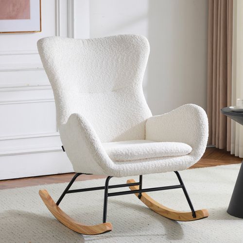 Rocking-chair En Tissu Bouclé Beige - Béa