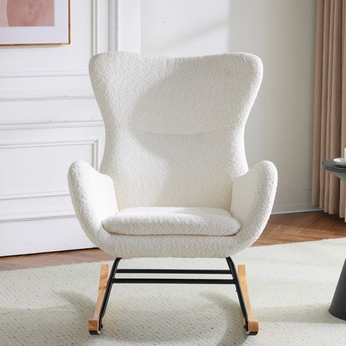 Rocking-chair En Tissu Bouclé Beige - Béa