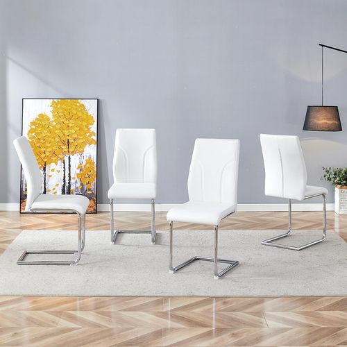 Lot De 2 Chaises De Salle à Manger, Pieds En Métal Argenté, Pu, Blanc