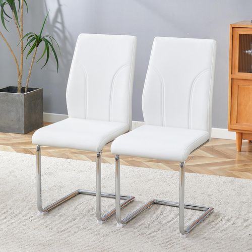 Lot De 2 Chaises De Salle à Manger, Pieds En Métal Argenté, Pu, Blanc