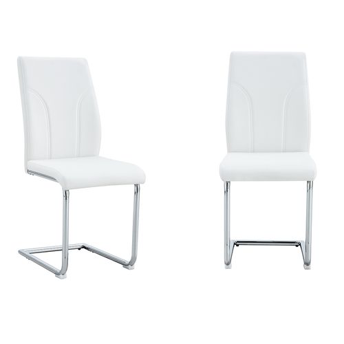 Lot De 2 Chaises De Salle à Manger, Pieds En Métal Argenté, Pu, Blanc