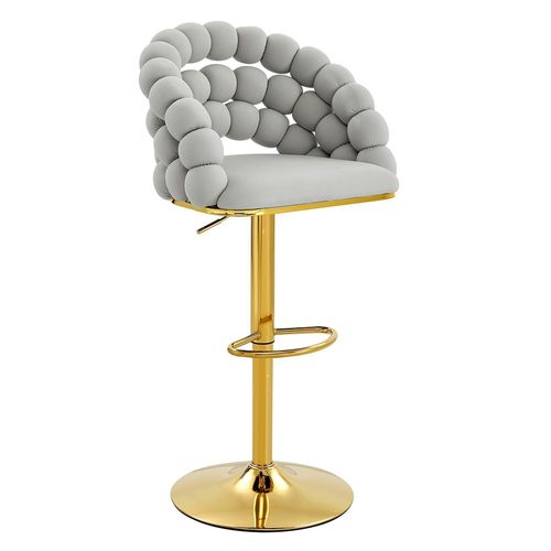 Ensemble De 2 Tabourets De Bar, Pieds Réglables Plaqués Or, Velours, Gris Clair