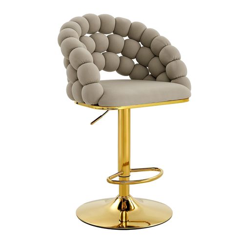 Ensemble De 2 Tabourets De Bar, Pieds Réglables Plaqués Or, Velours, Gris