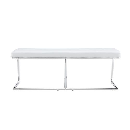 Banc En Cuir Avec Cadre Chromé, Banc Moderne, Blanc
