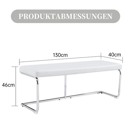 Banc En Cuir Avec Cadre Chromé, Banc Moderne, Blanc