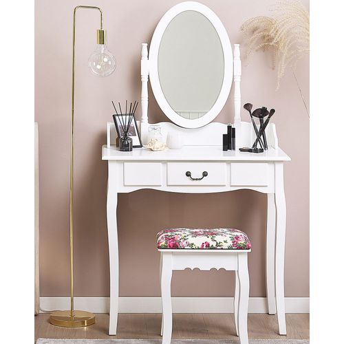 Coiffeuse - Table De Maquillage Avec Miroir Et Tabouret Soleil Blanc