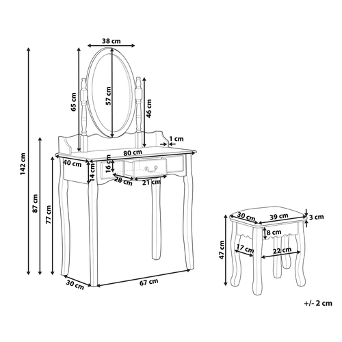 Coiffeuse - Table De Maquillage Avec Miroir Et Tabouret Soleil Blanc