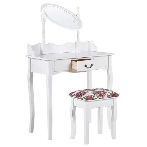 Coiffeuse - Table De Maquillage Avec Miroir Et Tabouret Soleil Blanc